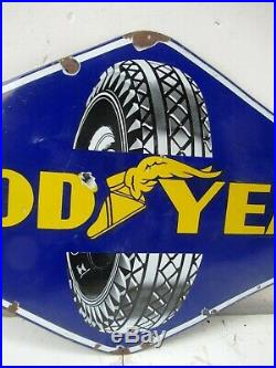 Vintage Good Year Tire Tyre Advertising Sign Porcelain Enamel Hexagon Shape45
