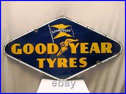 Vintage Good Year Tire Tyre Sign Board Porcelain Enamel Rhombus Double Sided