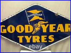 Vintage Good Year Tire Tyre Sign Board Porcelain Enamel Rhombus Double Sided