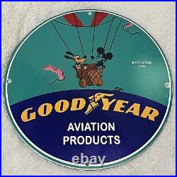 Vintage Good Year Tires Disney Gas Oil Service Station Pump Plate Porcelain Sign