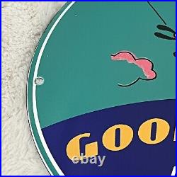 Vintage Good Year Tires Disney Gas Oil Service Station Pump Plate Porcelain Sign