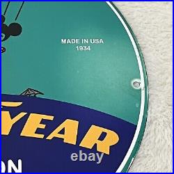 Vintage Good Year Tires Disney Gas Oil Service Station Pump Plate Porcelain Sign