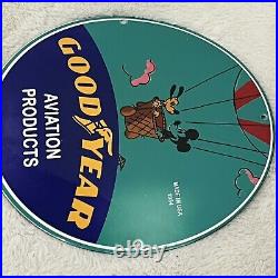 Vintage Good Year Tires Disney Gas Oil Service Station Pump Plate Porcelain Sign