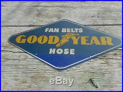 Vintage Good Year Tires Fan Belt Hose Metal Advertising Gas Station Oil Sign