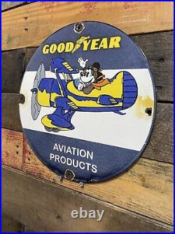 Vintage Good Year Tires Porcelain Sign Gas & Oil Mickey Mouse Aviation Products