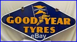 Vintage Good Year Tires Rhombus Shape Double Sided Porcelain Enamel Sign Genuine