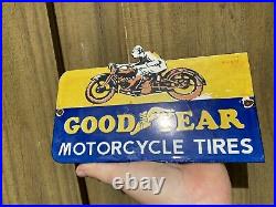 Vintage GoodYear Porcelain Sign Motorcycle Tires Gas Oil Old Service Station