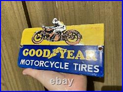 Vintage GoodYear Porcelain Sign Motorcycle Tires Gas Oil Old Service Station