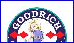 Vintage Goodrich Batteries Tires Accessories Pinup Girl Porcelain Enamel Sign