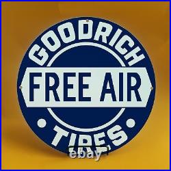Vintage Goodrich Free Air Tires Blue Porcelain Ad Oil Gas Service Pump Sign