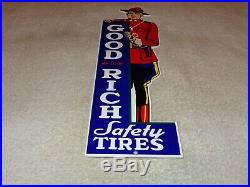 Vintage Goodrich Safety Tires + Mounted Police 15 Metal Gasoline & Oil Sign Cop