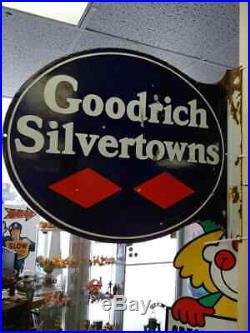 Vintage Goodrich Silvertowns Tire Porcelain Enamel Sign Double Sided Flange USA