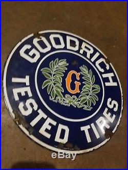 Vintage Goodrich Tested Tires Porcelain Sign Oil Gas Service Station Garage Car