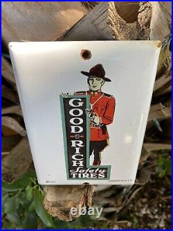 Vintage Goodrich Tires Porcelain Sign Oil Lube Gas Station Canadian Mountie Man