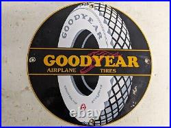 Vintage Goodyear Airplane Tires Porcelain Metal Gas Pump Sign