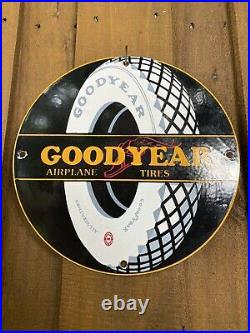 Vintage Goodyear Airplane Tires Porcelain Metal Sign USA Redwing Oil Gas Service
