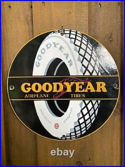 Vintage Goodyear Airplane Tires Porcelain Metal Sign USA Redwing Oil Gas Service