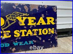 Vintage Goodyear Gas Oil Service Station Earth Tire Porcelain Sign 6 ft x 2 ft