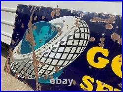 Vintage Goodyear Gas Oil Service Station Earth Tire Porcelain Sign 6 ft x 2 ft