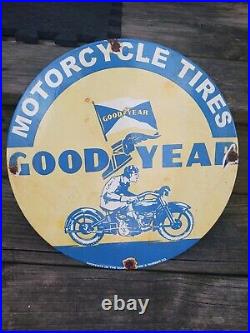 Vintage Goodyear Motorcycle Porcelain Gas Bike Tires Service Station Sign