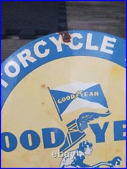 Vintage Goodyear Motorcycle Porcelain Gas Bike Tires Service Station Sign