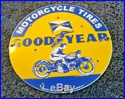 Vintage Goodyear Motorcycle Porcelain Gas Oil Tires Service Station Pump Sign
