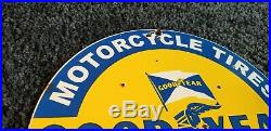 Vintage Goodyear Motorcycle Porcelain Gas Oil Tires Service Station Pump Sign