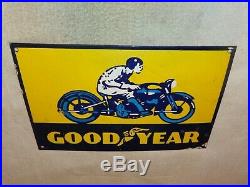 Vintage Goodyear Motorcycle Tires 18 X 12 Porcelain Metal Gasoline Oil Sign