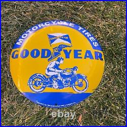 Vintage Goodyear Motorcycle Tires Porcelain Metal Gas & Oil 12 Button Shop Sign