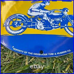 Vintage Goodyear Motorcycle Tires Porcelain Metal Gas & Oil 12 Button Shop Sign