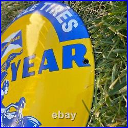 Vintage Goodyear Motorcycle Tires Porcelain Metal Gas & Oil 12 Button Shop Sign