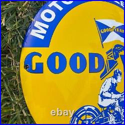 Vintage Goodyear Motorcycle Tires Porcelain Metal Gas & Oil 12 Button Shop Sign