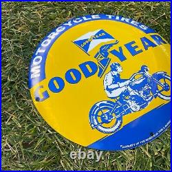 Vintage Goodyear Motorcycle Tires Porcelain Metal Gas & Oil 12 Button Shop Sign