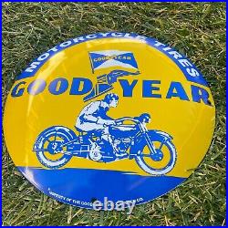 Vintage Goodyear Motorcycle Tires Porcelain Metal Gas & Oil 12 Button Shop Sign