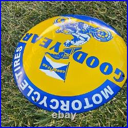 Vintage Goodyear Motorcycle Tires Porcelain Metal Gas & Oil 12 Button Shop Sign