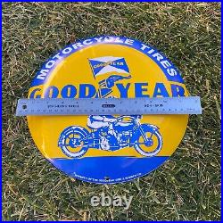 Vintage Goodyear Motorcycle Tires Porcelain Metal Gas & Oil 12 Button Shop Sign