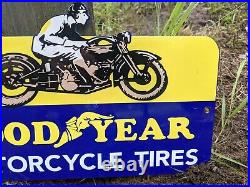 Vintage Goodyear Motorcycle Tires Porcelain Metal Gas Pump Sign