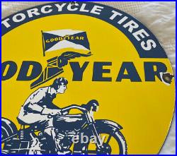 Vintage Goodyear Motorcycle Tires Porcelain Sign Gas Oil Continental Michelin