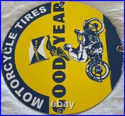 Vintage Goodyear Motorcycle Tires Porcelain Sign Gas Oil Continental Michelin