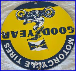 Vintage Goodyear Motorcycle Tires Porcelain Sign Gas Oil Continental Michelin