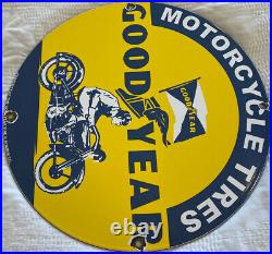 Vintage Goodyear Motorcycle Tires Porcelain Sign Gas Oil Continental Michelin