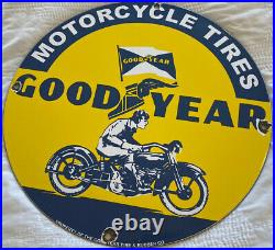 Vintage Goodyear Motorcycle Tires Porcelain Sign Gas Oil Continental Michelin