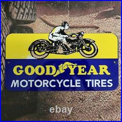 Vintage Goodyear Motorcycle Tires Service Porcelain Enamel Gas Station Pump Sign