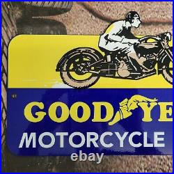 Vintage Goodyear Motorcycle Tires Service Porcelain Enamel Gas Station Pump Sign