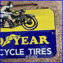 Vintage Goodyear Motorcycle Tires Service Porcelain Enamel Gas Station Pump Sign