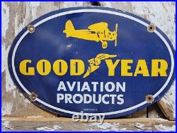 Vintage Goodyear Porcelain Sign Aviation Tires Rubber Products Automobile Parts