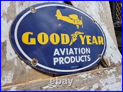 Vintage Goodyear Porcelain Sign Aviation Tires Rubber Products Automobile Parts