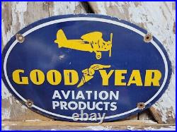 Vintage Goodyear Porcelain Sign Aviation Tires Rubber Products Automobile Parts