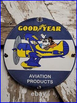 Vintage Goodyear Porcelain Sign Disney Mickey Aviation Tires Rubber Products USA