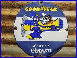 Vintage Goodyear Porcelain Sign Disney Mickey Aviation Tires Rubber Products USA